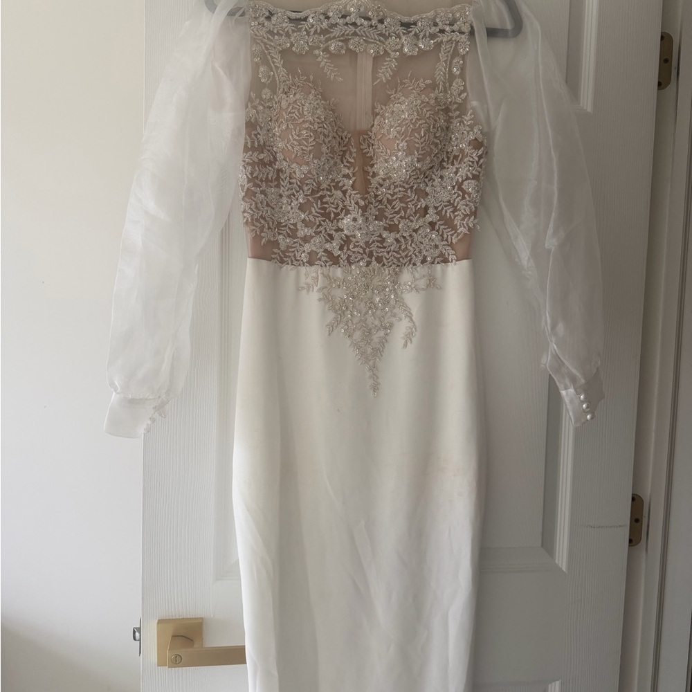 Elegant Ivory and Blush Embroidered Sheath Dress